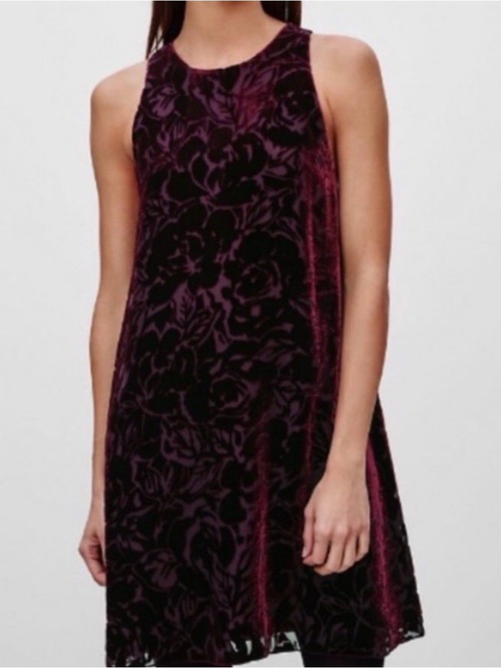 Wilfred Plum/Burgandy Velvet Floral Shift Dress